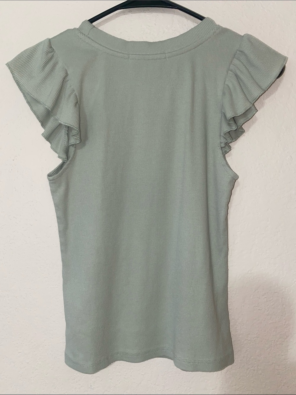 Pink Rose Mint Green Ruffle Sleeve Ribbed Tee - Picture 8 of 10